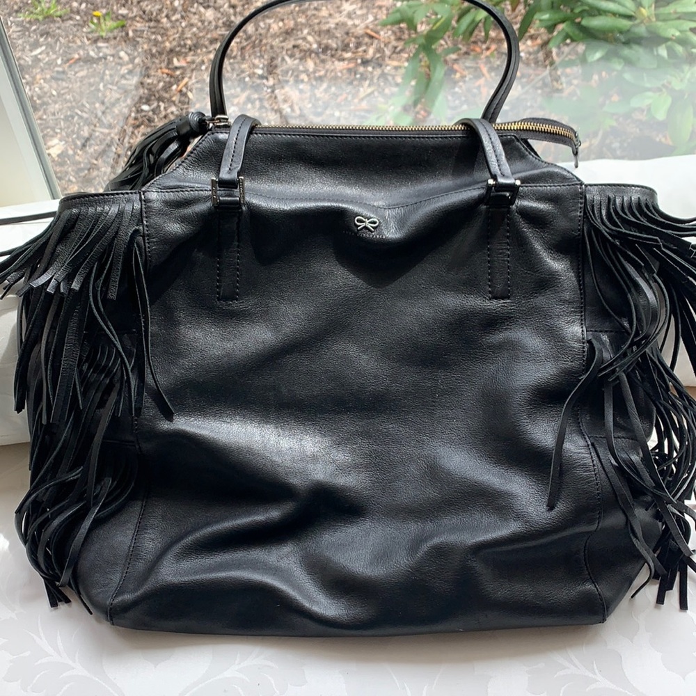 Anya Hindmarch Black leather bag with fringe